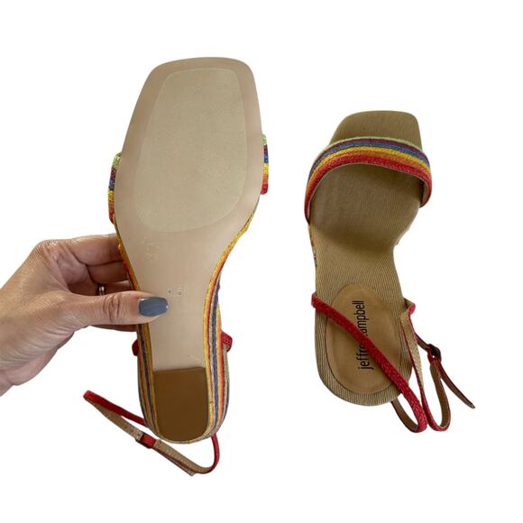Jeffrey Campbell On-Board Rainbow Strappy Espadrille Wedge Sandals Size 9.5 - Picture 5 of 9